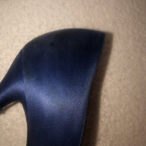 CHANEL Satin Pearl Embellished CC Logo Heels Pumps Shoes Black/blue - Picture 14 of 16